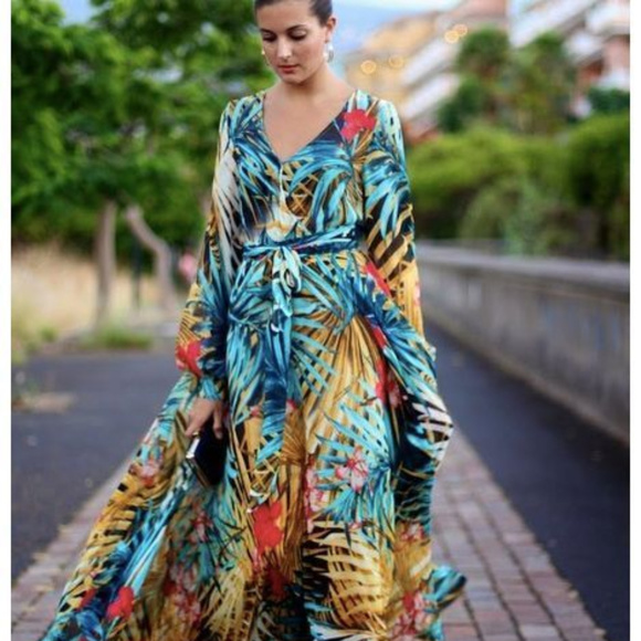 HaoDuoYi Dresses & Skirts - HDY Small Tropical Print Sheer Maxi Dress EUC